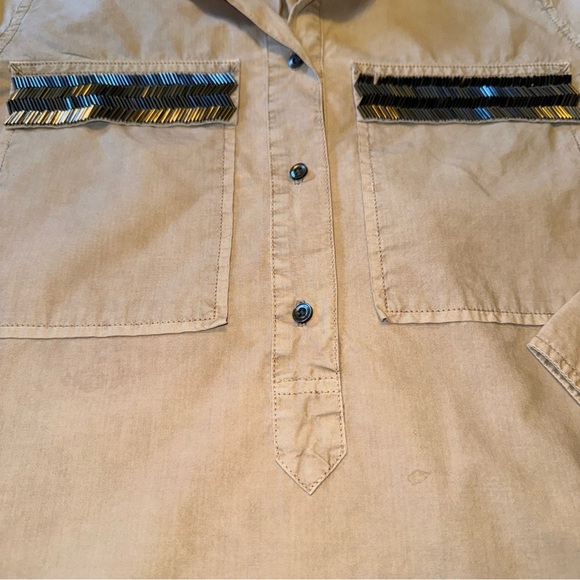 J Crew Women’s Tan Taupe Tunic Shirt Blouse with Bedded Chest Pockets Size 6 - Picture 6 of 13